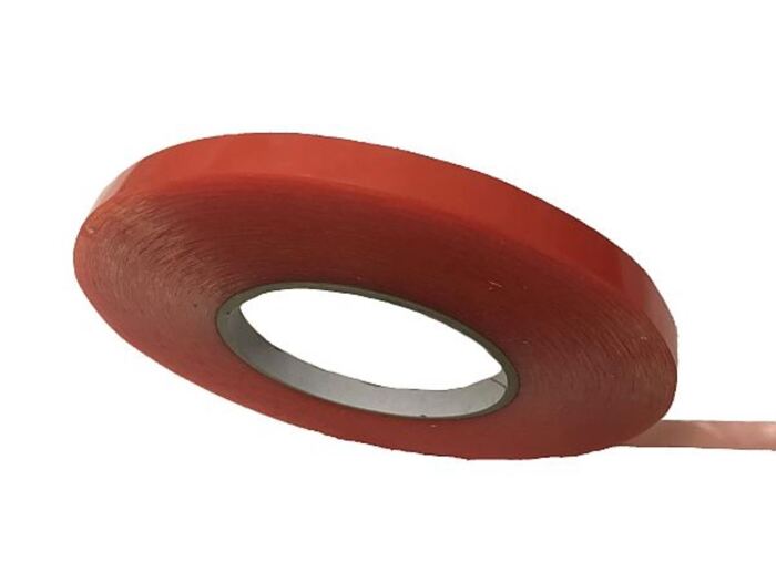 PET Montageklebband transparent, rote Schutzfolie